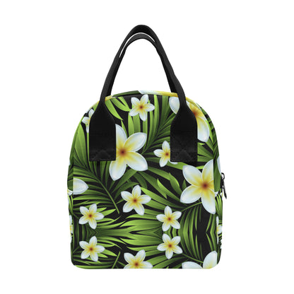 White Plumeria Pattern Print Design PM06 Insulated Lunch Bag