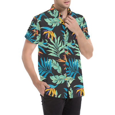 Tropical Palm Leaves Hawaiian Flower Men's Short Sleeve Button Up Shirt