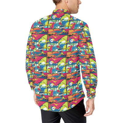 Dinosaur Comic Pop Art Style Men's Long Sleeve Shirt