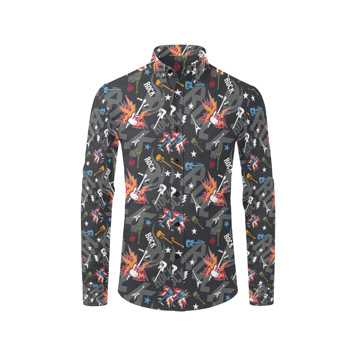 Rock and Roll Pattern Print Design A01 Men's Long Sleeve Shirt