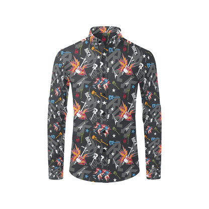 Rock and Roll Pattern Print Design A01 Men's Long Sleeve Shirt