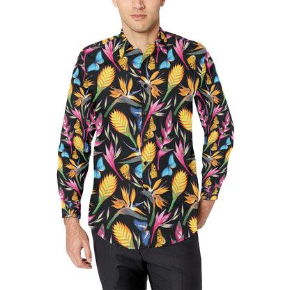 Tropical Flower Pattern Print Design TF016 Men's Long Sleeve Shirt