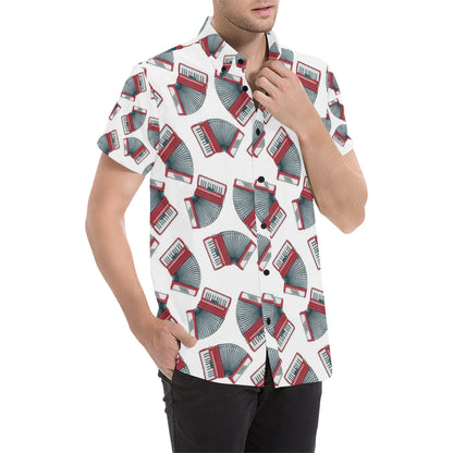 Accordion Pattern Print Design 03 Men's Short Sleeve Button Up Shirt