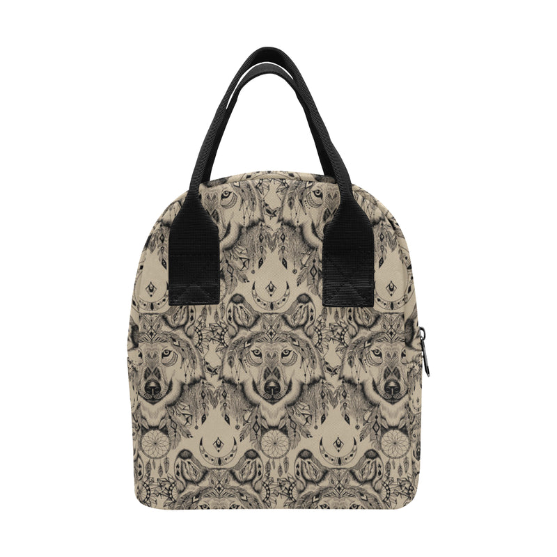 Indian Boho Wolf Insulated Lunch Bag