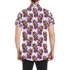 Chihuahua Purple Floral Men's Short Sleeve Button Up Shirt