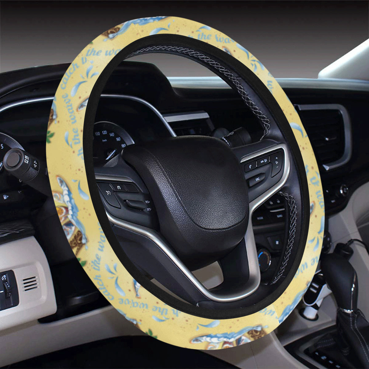 Surf Catch the Wave Design Steering Wheel Cover with Elastic Edge