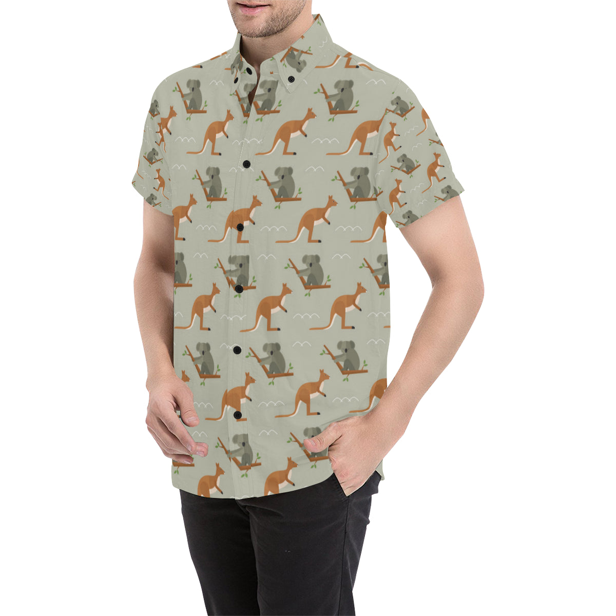 Koala Pattern Print Design 03 Men's Short Sleeve Button Up Shirt