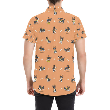 Basenji Pattern Print Design 01 Men's Short Sleeve Button Up Shirt