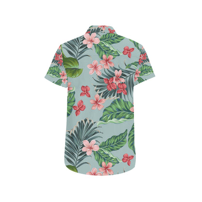 Plumeria Pattern Print Design PM027 Men's Short Sleeve Button Up Shirt