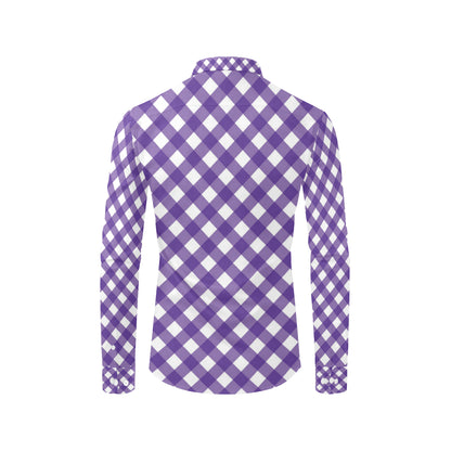 Gingham Purple Pattern Print Design 03 Men's Long Sleeve Shirt