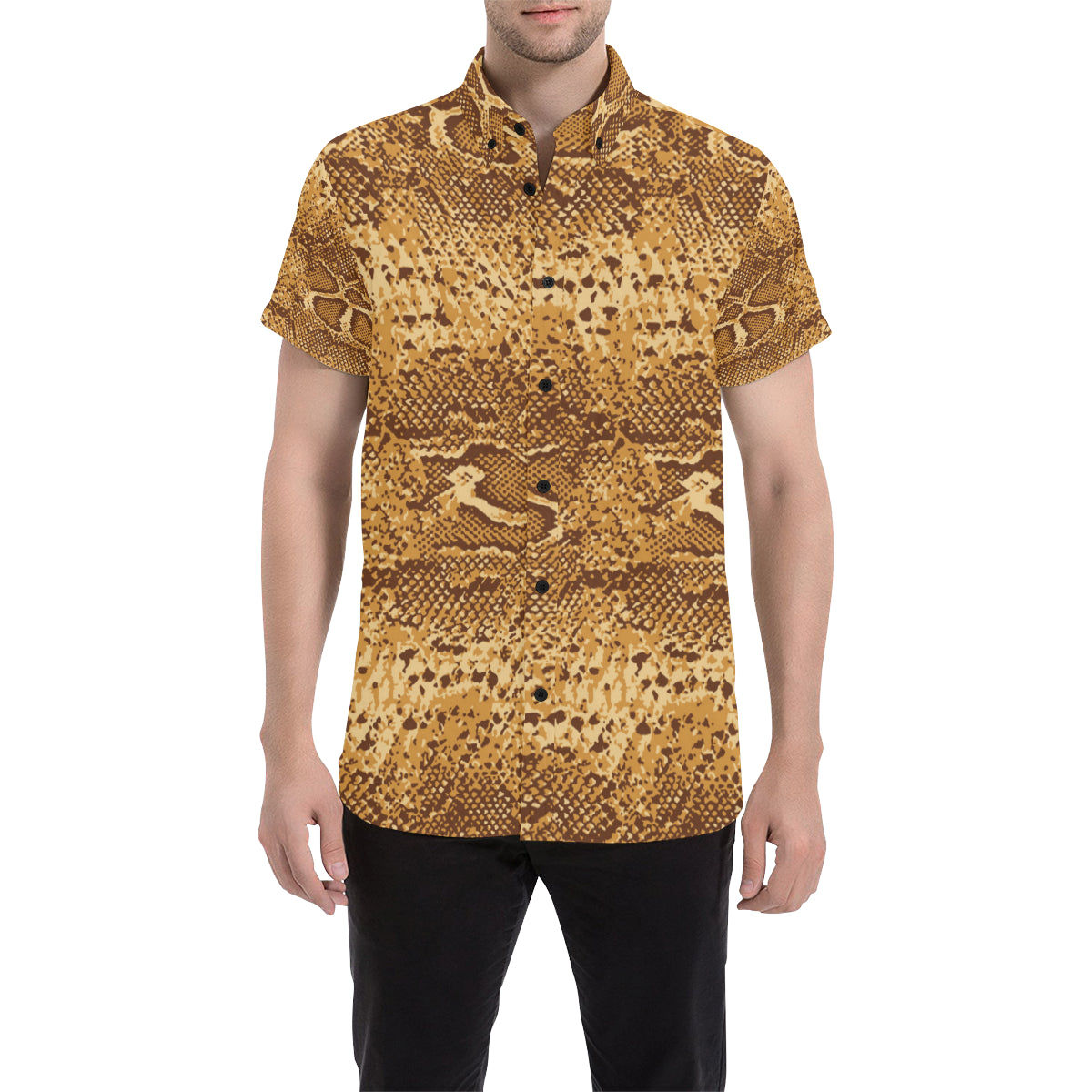 Python Brown Pattern Print Design A03 Men's Short Sleeve Button Up Shirt