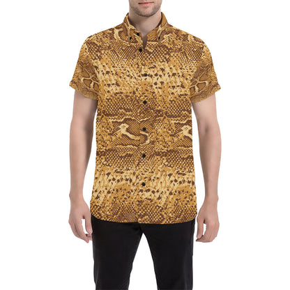 Python Brown Pattern Print Design A03 Men's Short Sleeve Button Up Shirt