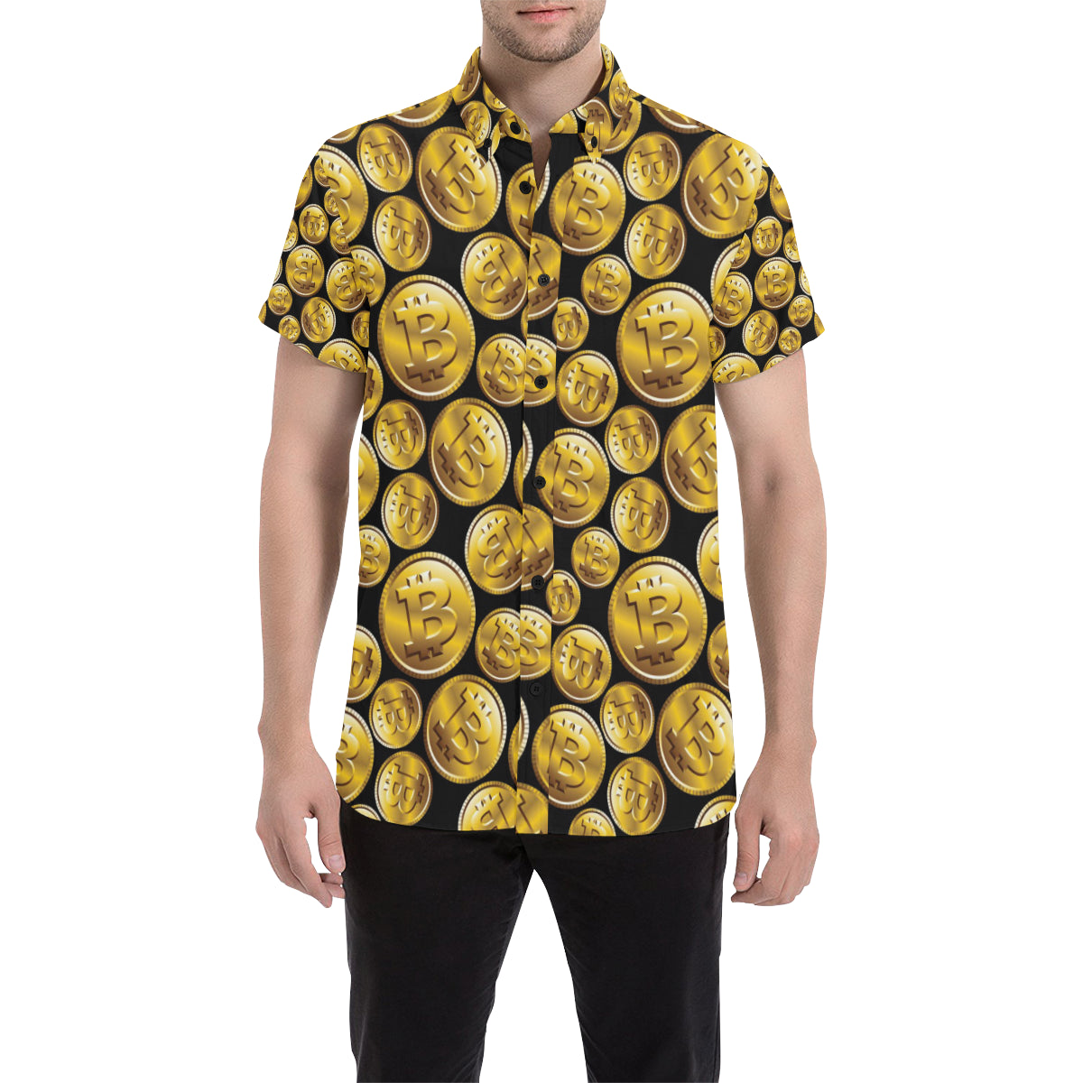 Bitcoin Pattern Print Design DO05 Men's Short Sleeve Button Up Shirt