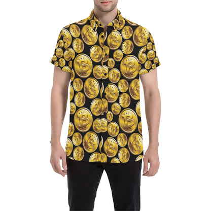 Bitcoin Pattern Print Design DO05 Men's Short Sleeve Button Up Shirt