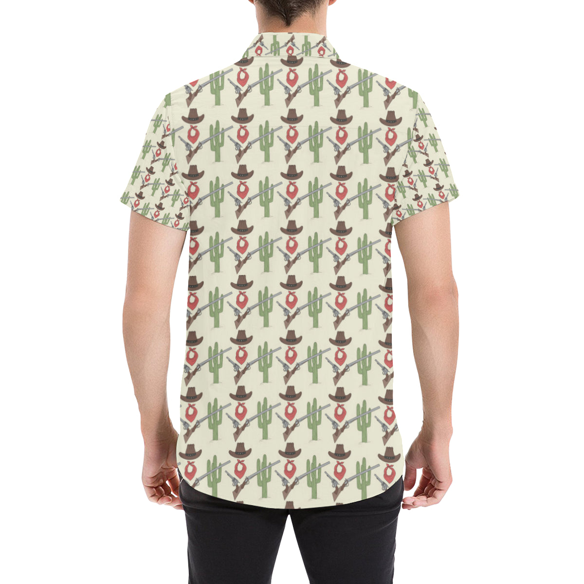 Western Cowboy Print Men's Short Sleeve Button Up Shirt