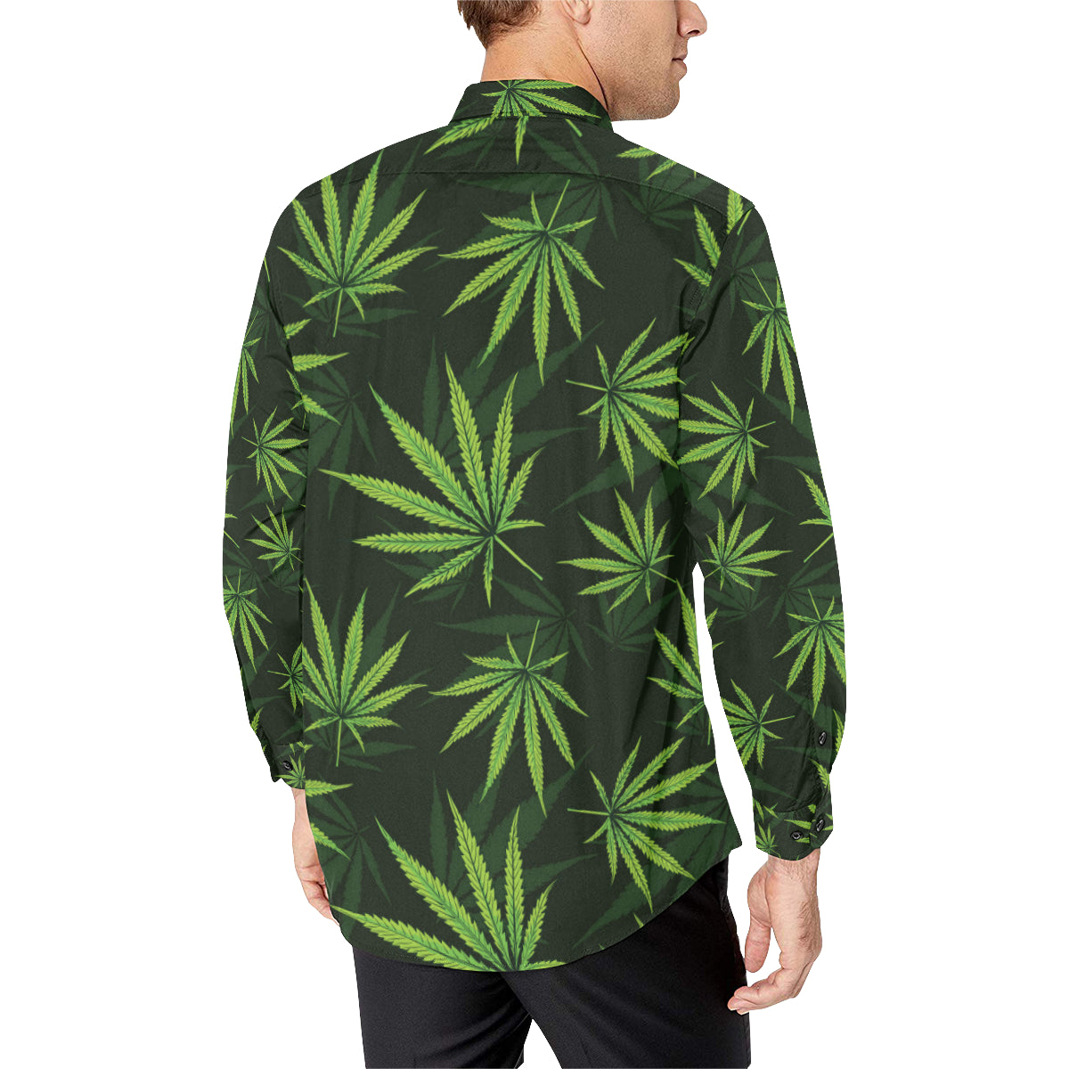 Pot Leaf Pattern Print Design A03 Men's Long Sleeve Shirt