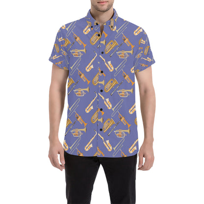 Trombone Pattern Print Design 02 Men's Short Sleeve Button Up Shirt
