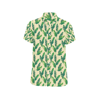 Banana Leaf Pattern Print Design 01 Men's Short Sleeve Button Up Shirt