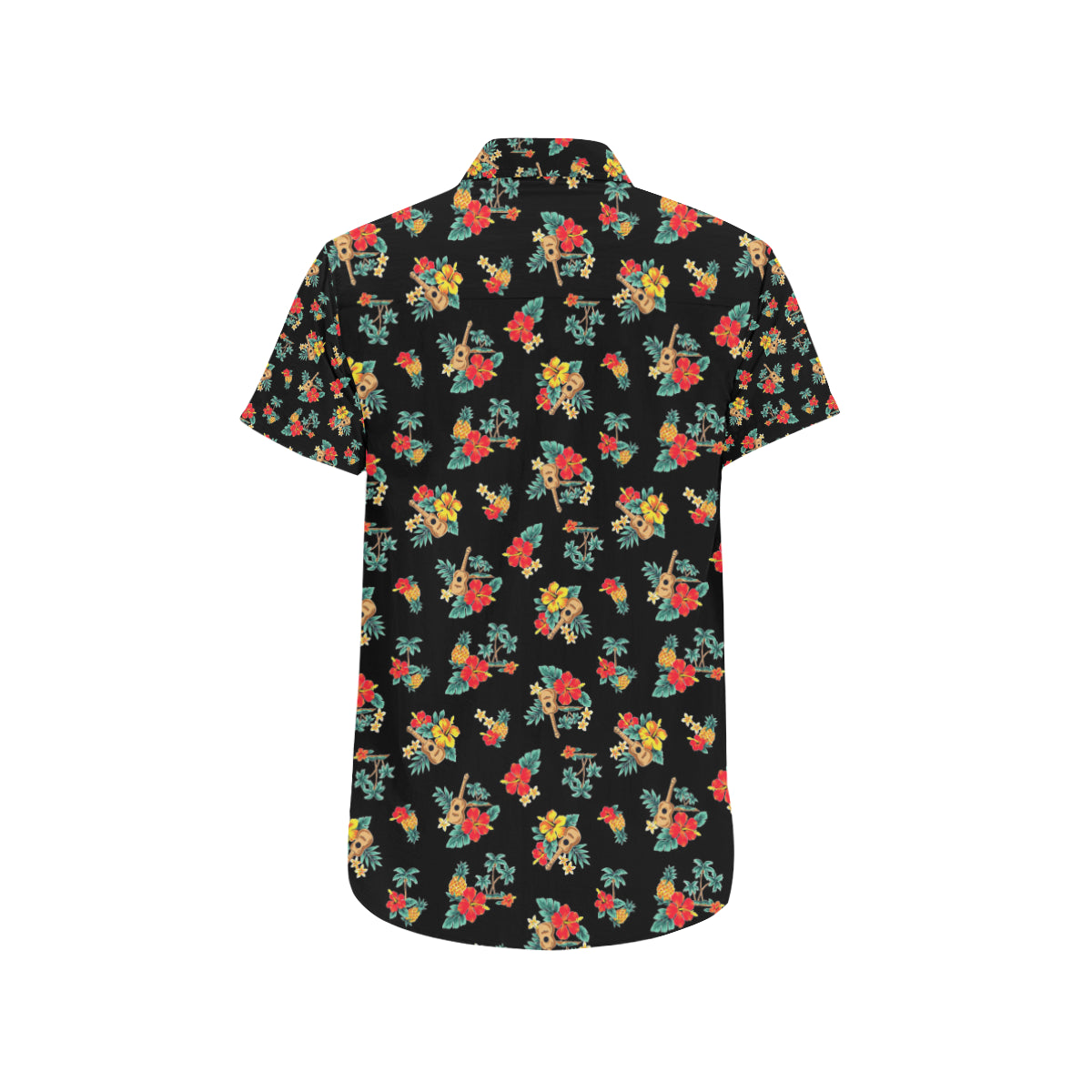 Hawaiian Flower Themed Print Men's Short Sleeve Button Up Shirt