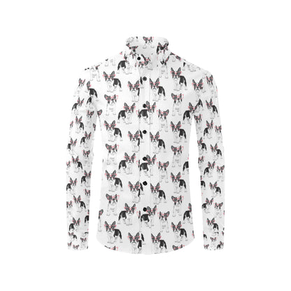 Boston Terrier Pattern Print Design 03 Men's Long Sleeve Shirt