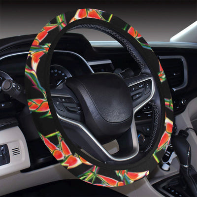 Heliconia Pattern Print Design HL010 Steering Wheel Cover with Elastic Edge