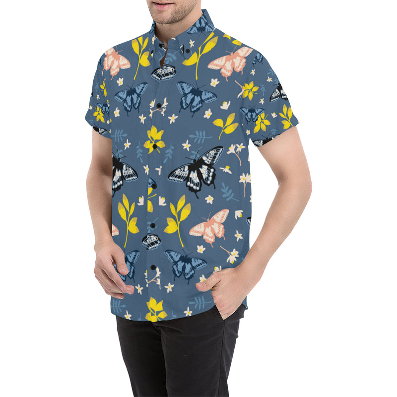 Monarch Butterfly Pattern Print Design 02 Men's Short Sleeve Button Up Shirt