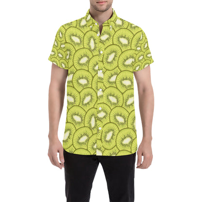 Kiwi Pattern Print Design KW07 Men's Short Sleeve Button Up Shirt