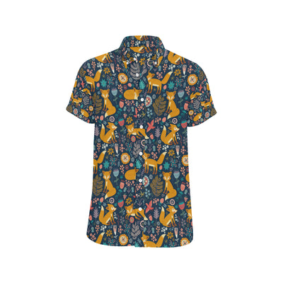 Fox Cute Jungle Print Pattern Men's Short Sleeve Button Up Shirt