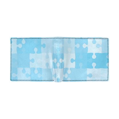 Puzzle Blue Pattern Print Design A04 Men's ID Card Wallet