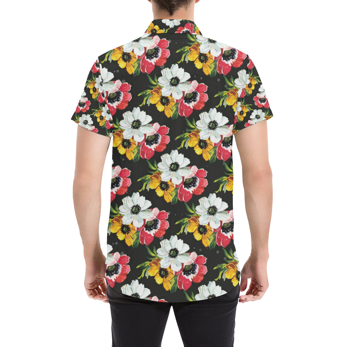 Anemone Pattern Print Design AM07 Men's Short Sleeve Button Up Shirt