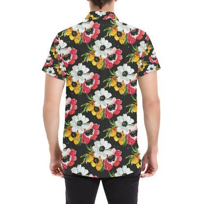 Anemone Pattern Print Design AM07 Men's Short Sleeve Button Up Shirt