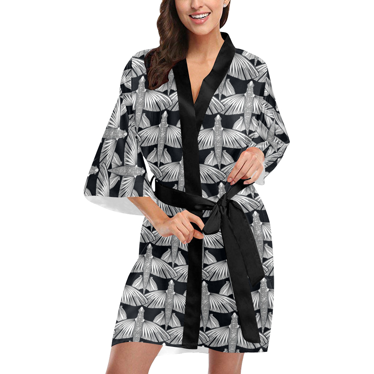 Flying Fish Pattern Print Design 03 Women's Short Kimono
