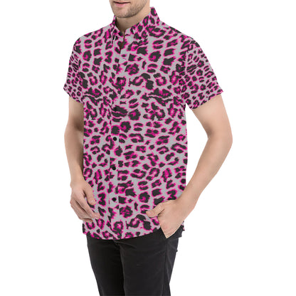 Leopard Pattern Print Design 02 Men's Short Sleeve Button Up Shirt