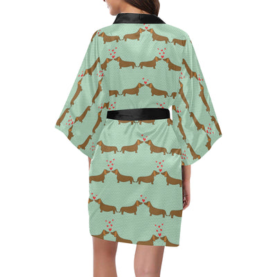 Dachshund Pattern Print Design 02 Women's Short Kimono