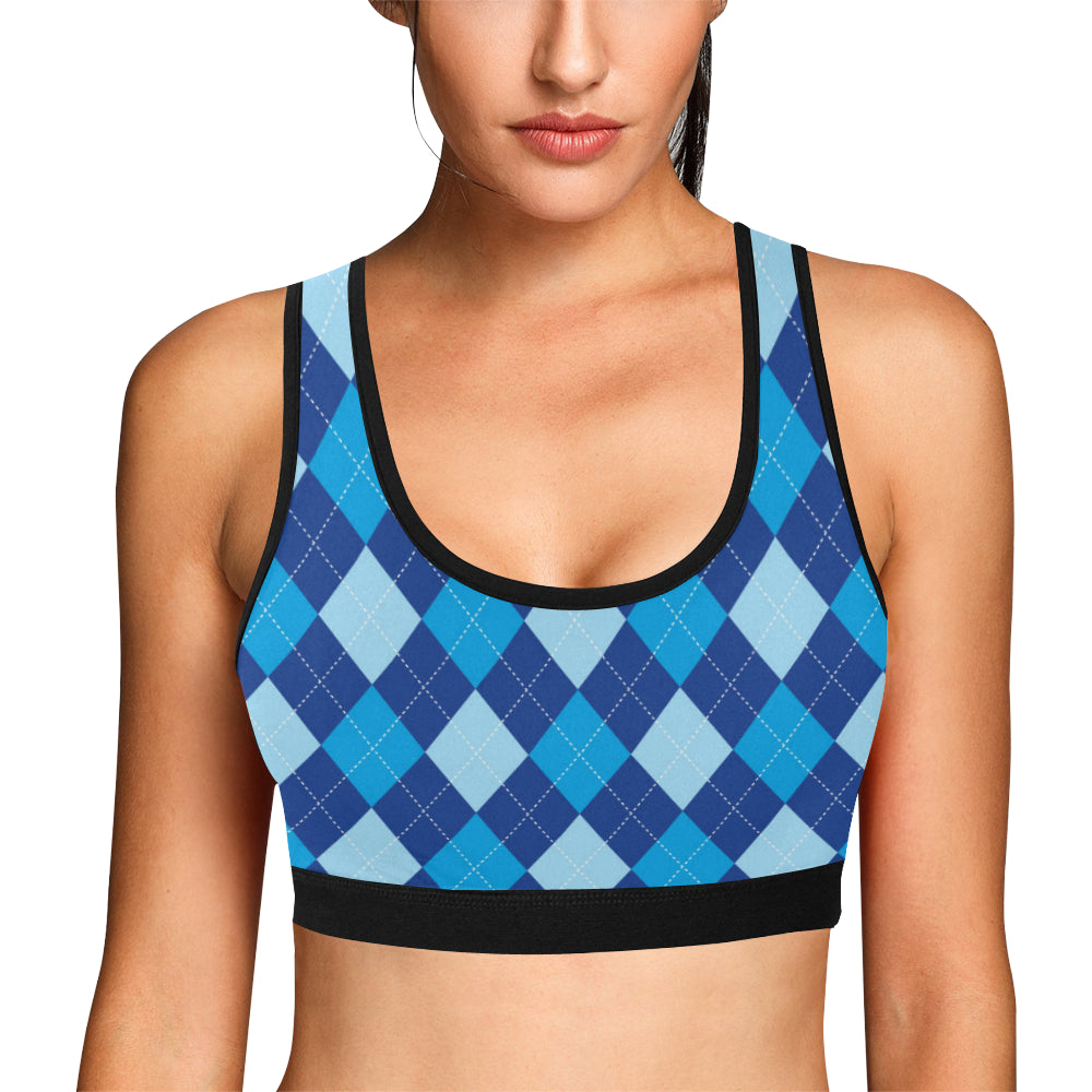 Argyle Blue Pattern Print Design 02 Sports Bra
