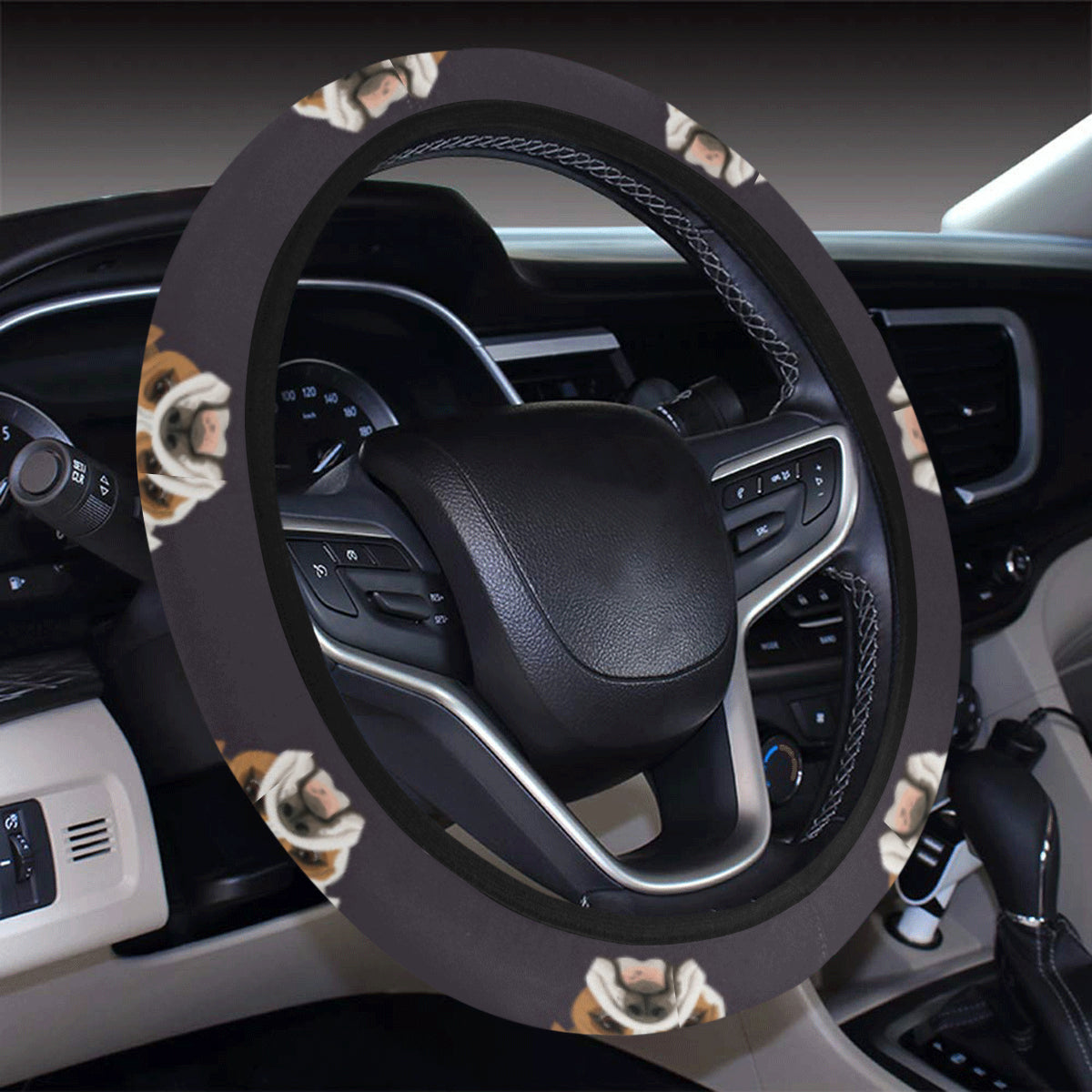 Bulldogs Pattern Print Design 03 Steering Wheel Cover with Elastic Edge