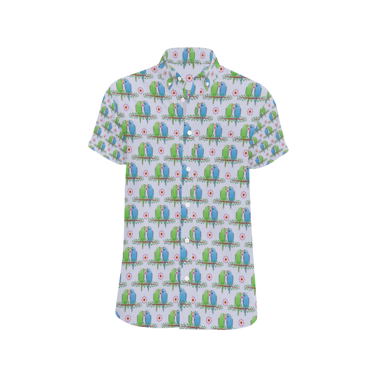 Budgerigar Pattern Print Design 05 Men's Short Sleeve Button Up Shirt