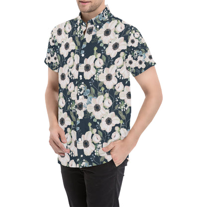 Anemone Pattern Print Design AM02 Men's Short Sleeve Button Up Shirt