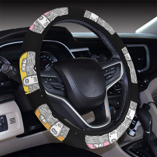 Camper Pattern Camping Themed No 2 Print Steering Wheel Cover with Elastic Edge