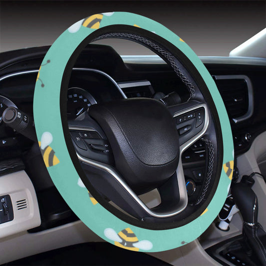 Bee Pattern Print Design 01 Steering Wheel Cover with Elastic Edge