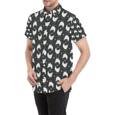 Chicken Pattern Print Design 06 Men's Short Sleeve Button Up Shirt