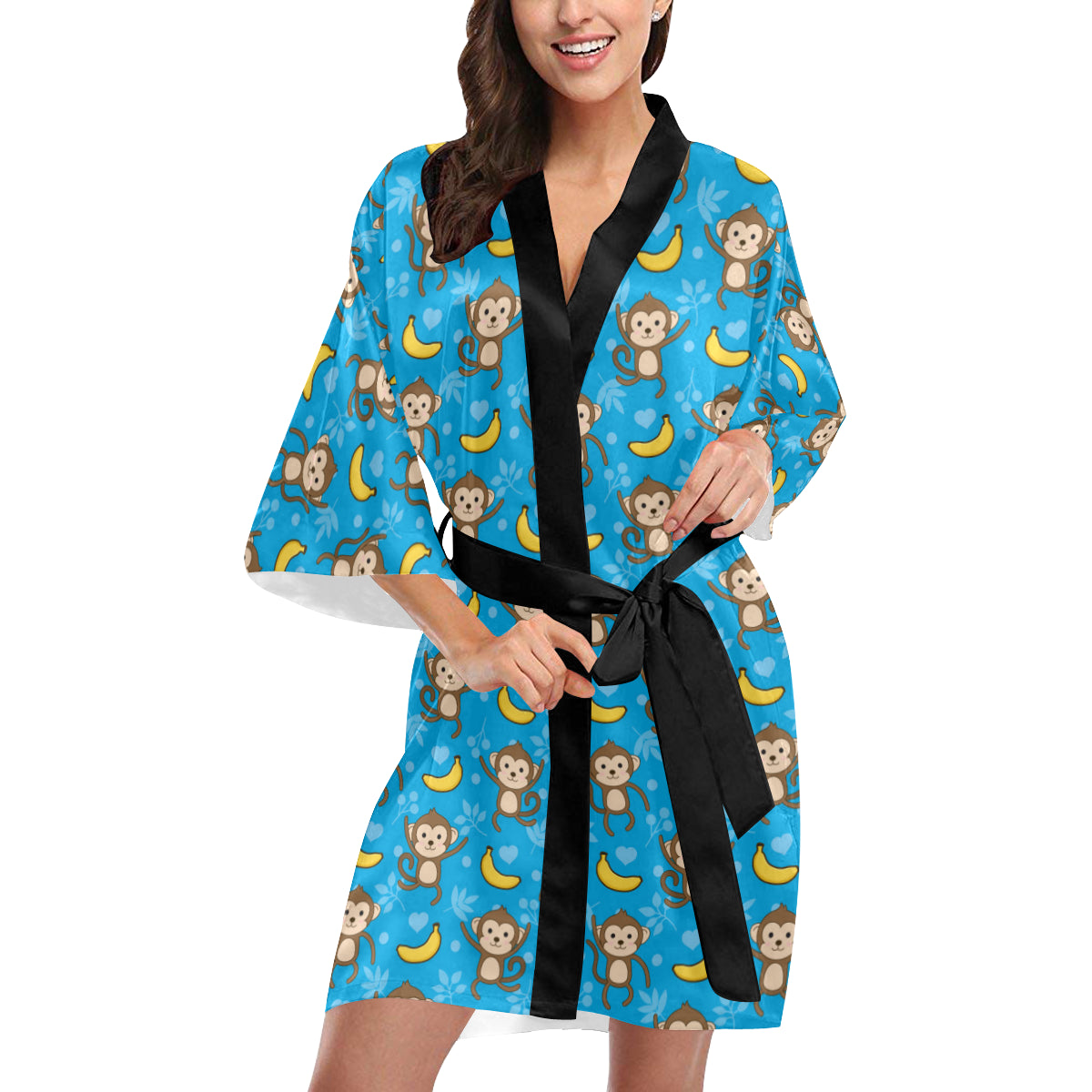 Monkey Pattern Print Design 05 Women's Short Kimono