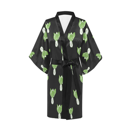 Kale Pattern Print Design 02 Women's Short Kimono