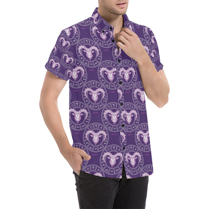Aries Zodiac Pattern Print Design 02 Men's Short Sleeve Button Up Shirt