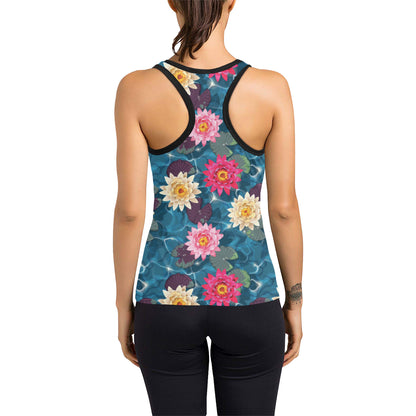 Water Lily Pattern Print Design WL05 Women's Racerback Tank Top