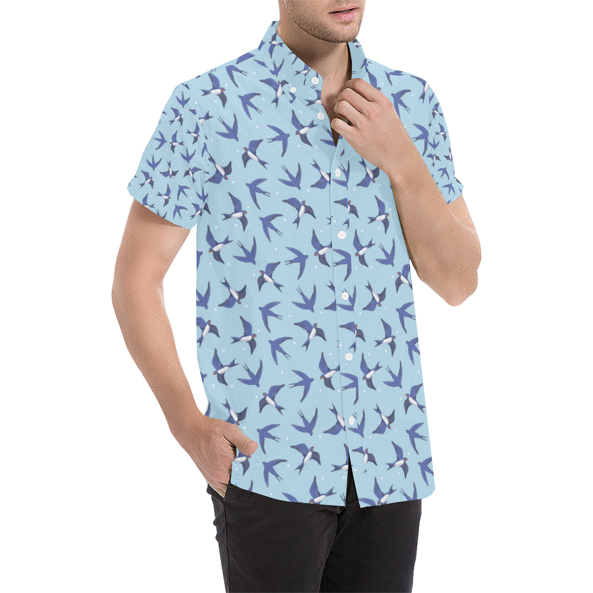 Mens Bird Print Button Up