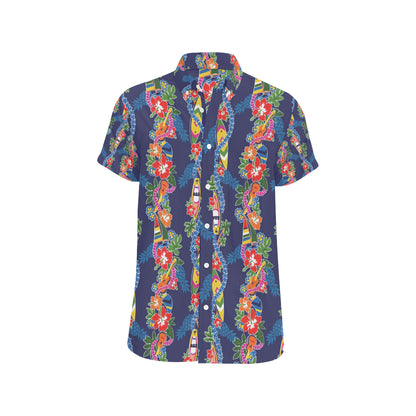 Hawaiian Themed Pattern Print Design H04 Men's Short Sleeve Button Up Shirt