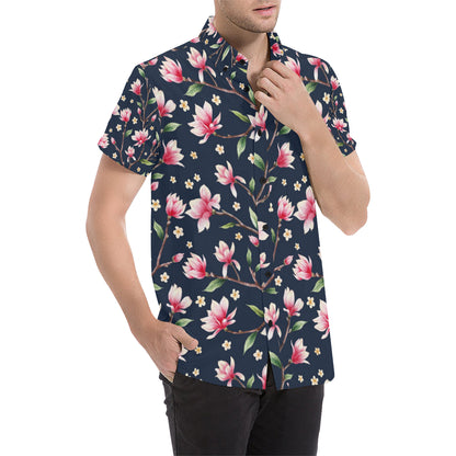 Magnolia Pattern Print Design MAG09 Men's Short Sleeve Button Up Shirt