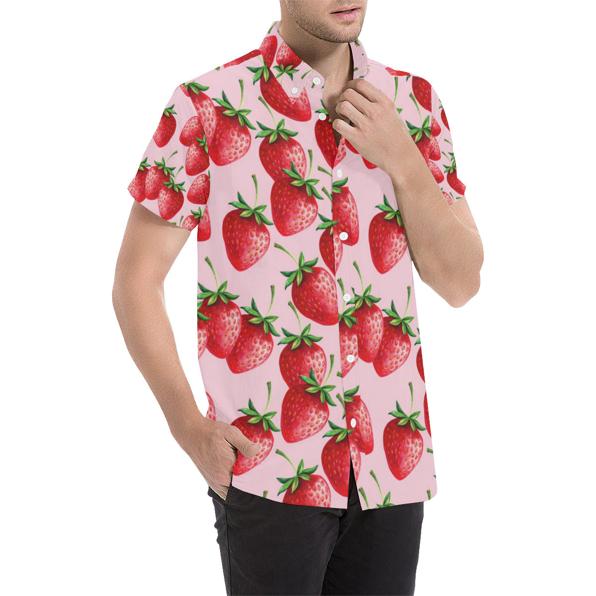 Strawberry Pattern Print Design SB03 Men's Short Sleeve Button Up Shirt