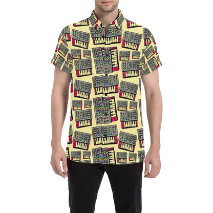 Synthesizer Pattern Print Design 01 Men's Short Sleeve Button Up Shirt